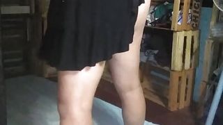 I pull up her black dress and touch her whole ass
