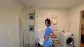 Braless big tits Asian cosplayer in her sexy flirty short mini skirt flashes her panties before taking them off