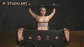 Minseo - Bound, Topless, and Tickled in Stocks with Ballgag and Blindfold (FULL HD MP4)
