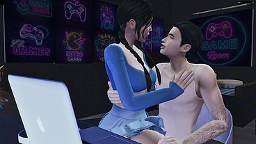 My friend distracted me from the computer with a blowjob under the table, and at the same time let me fuck her
