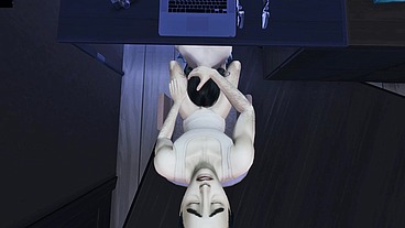 My friend distracted me from the computer with a blowjob under the table, and at the same time let me fuck her