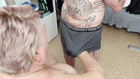 hot cumshot on mother-in-law's large tits