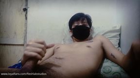 Masked Filipino Twink Pumps His Cock Raw in Bedroom Until He Unloads on His Stomach