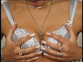 Blonde slut wearing high heels drills her twat with dildo