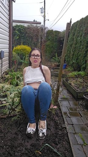 Muddy White Mocs and Jeans Pee