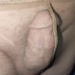 Very Big Cumshot in Layered Nude Pantyhoses