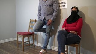 "Married arab woman gets cumshot in public waiting room."