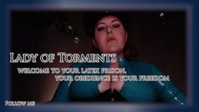 [CAPTIONS] Lady of Torments welcomes you to your latex prison, your obedience is your freedom