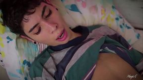 Skinny Twink Masturbation Jerking my big cock with oil until I shoot a nice thick load of cum