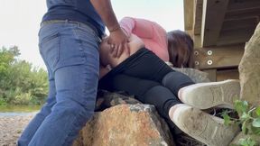 Brunette beauty gets fucked in the river during sports