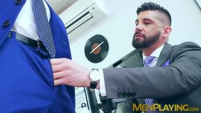 Wild flip flop fuck in the office by suited John Rodriguez and Justin Jett