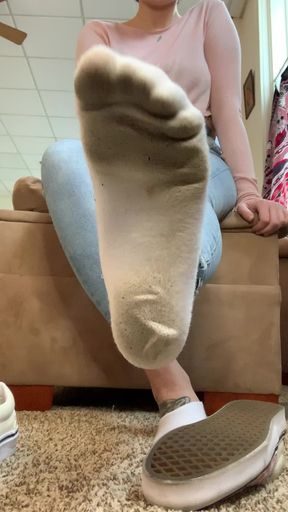 Taking off sweaty Vans and socks to show my soles