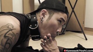 Inked Yoshi Kawasaki licks toe before rimmed and banged