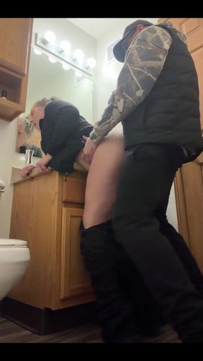 Slut Wife Sneaks Away to Get Fucked in Bathroom