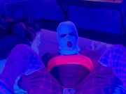 Anal stretching with butt plugs and dildos in neon lingerie for after party festival sissy