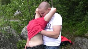 Three boys learn from scened mature lady