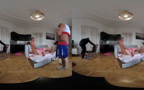 Vera Jarw Lady Gang VR Video Part One Cuckold Coach Made to Watch Busty Cheerleaders Double Vaginal Foursome