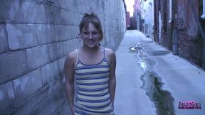 Shy waitress gets naked at a construction site