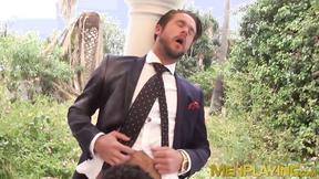 ”Horny hunk Mike De Marko deepthroats rock hard meat at work”