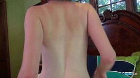 Busty redhead teen strips naked outdoors to get her pussy fucked hard