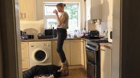 Crushing His Head In Her Kitchen Under Her Boots