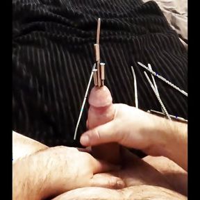 Extreme urethral sounding. Multiple sounds in cock + cum. Cock stuffed full. Part 2