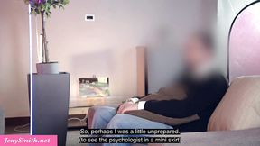 Jeny Smith acted as a psychologist in front of a stranger and seduced him by flashing her pussy and masturbating in public