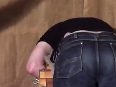 Caned over tight jeans Daddy boy