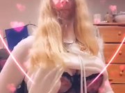 Sexy Blonde Trap Trans Crossdresser Teen Fucks Ass Huge Dildo In Lingerie