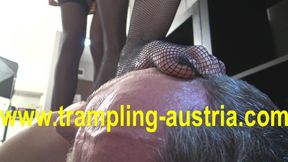 Herrin dominates with giant nylon trample & stockings fetish