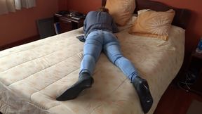 Stop masturbating and fuck me in the ass, latina stepmom moans on all fours