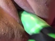 Hulk dildo on fucking machine