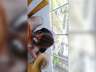 My Husband and I Had Fun in a Rented Apartment, Fellatio Sex on the Balcony Overlooking the Street, and Sex in the Bedroom.