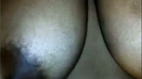 Fingering my busty brown skin babe from behind on webcam