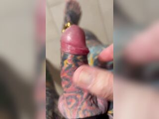 The fetish enjoyment of Jacques Kiros, who widens his butt, jerks off his tattooed and pierced dong, and discharges out his warm milk.