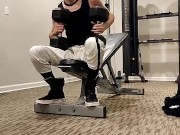 str8 college jock rubbing ENORMOUS cock with the door open in public gym bathroom