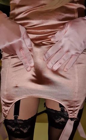 Feels so nice sliding my pink satin gloves all over my tight pink satin dress