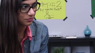 Stunning Mia Khalifa teaches young hottie how to suck dick