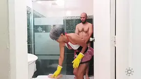 I love how my stepbrother's cock gets hard when he sees me cleaning