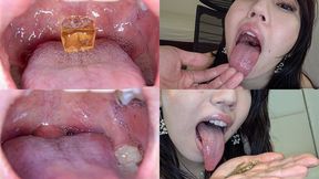 Rei Tokunaga - Showing inside her mouth, sucking fingers, swallowing gummy candys and dried sardines MOUT-08 - wmv