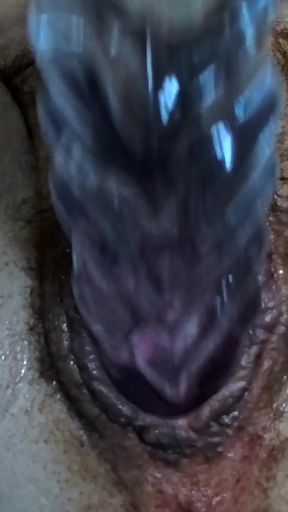 Hairy Bush Stretched By Transparent Dildo - Loud Creamy wet Sounds ASMR Masturbation   Clip 2