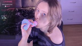 Sucking dildo hard and touching myself