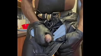 Leather Gloves &amp_ Leather Biker Jeans Titplay &amp_ Heavy Cum