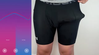 Huge cock hands free anal vibrator cumshot in tight pants