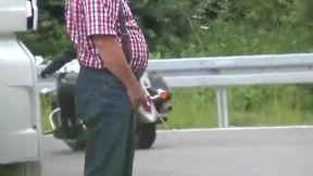 Employees And Truckers Taking A urinate In Public