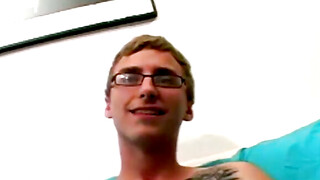Cutie Owen flexed his ink before massaging his cock and fingering his hole