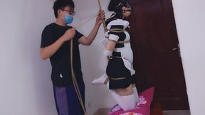 Whh02 - a Chinese Girl Wearing White Stockings and Blindfolded, Bound by Ropes Vibrates to Orgasm