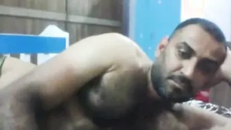 Amateur Arab military man strokes his big cock solo