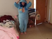 Trying on my Cookie Monster onesie for Daddy! BBG Blue hair Pawg