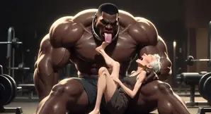 Old granny moans while her feet are sucked by a strong black man